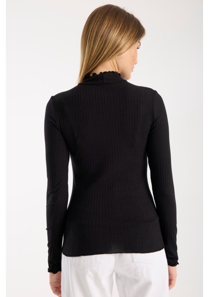 Kadın Uzun Kollu Yarım Boğazlı Fitilli Bluz – Esnek ve Konforlu 3005 modelleri