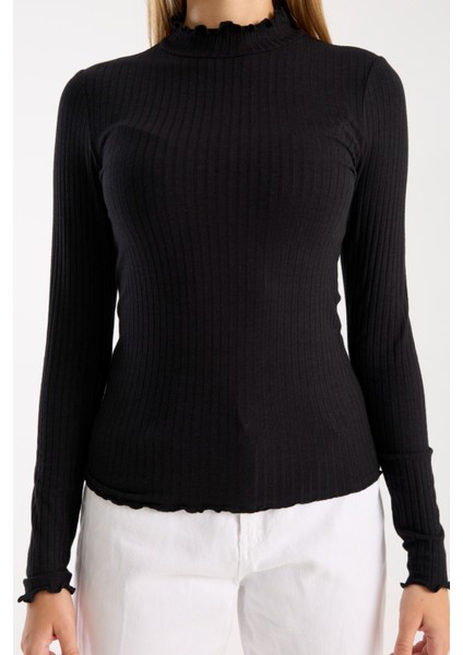 Kadın Uzun Kollu Yarım Boğazlı Fitilli Bluz – Esnek ve Konforlu 3005 fırsatları