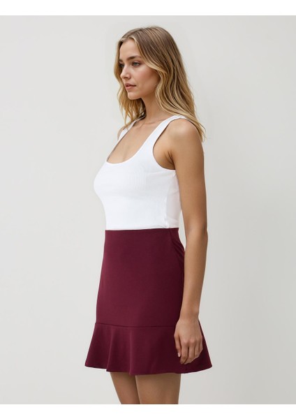 Bordo Düz Kesim Normal Bel Mini Örme Etek modelleri