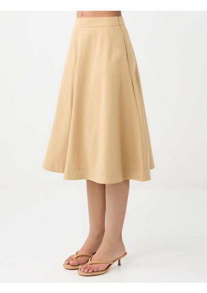 Deve Tüyü Rahat Kesim Normal Bel Gabardin Midi Etek fırsatları