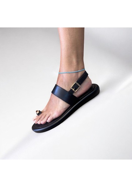 Siyah Hakiki Deri Kadın Günlük Sandalet Tokalı Düz Topuklu Casual Tasarım modelleri