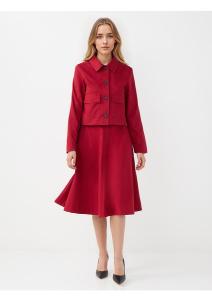 Bordo Rahat Kesim Normal Bel Gabardin Midi Etek