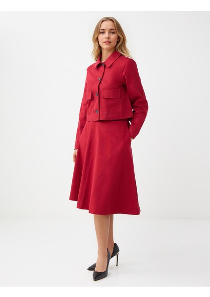 Bordo Rahat Kesim Normal Bel Gabardin Midi Etek fiyatları