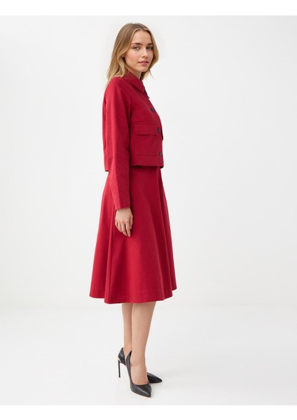 Bordo Rahat Kesim Normal Bel Gabardin Midi Etek modelleri