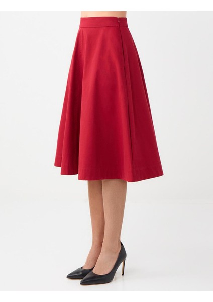 Bordo Rahat Kesim Normal Bel Gabardin Midi Etek fırsatları