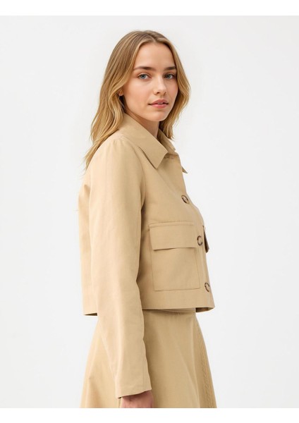 Deve Tüyü Düz Kesim Gömlek Yaka Uzun Kollu Gabardin Ceket fırsatları