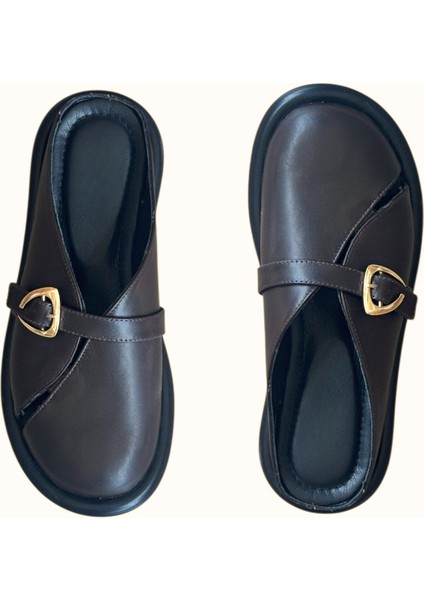 Kahve Hakiki Deri Tokalı Kadın Günlük Rahat Sabo Terlik fiyatları