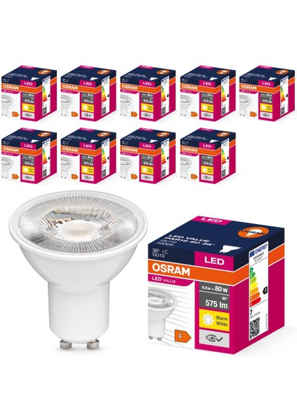 LED Value PAR16 6.9W GU10 3000K Sıcak Beyaz Ampul 10 Adet