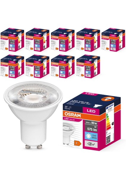 LED Value PAR16 6.9W GU10 4000K Gün Işığı Ampul 10 Adet