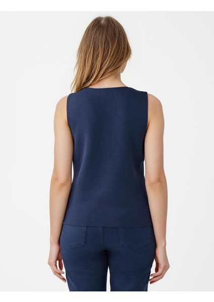 Lacivert Dar Kesim Parlak Düğme Detaylı Triko Yelek indirimleri