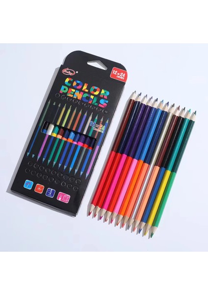 Renkli Kalem 12 Parça Sanat Boyama Seti Çift Başlıklı Suda Çözünür 24 Renk Kalem Üçgen Kütük Çocuk Eskiz Çizim Sanat Malzemesi (Yurt Dışından) fırsatları