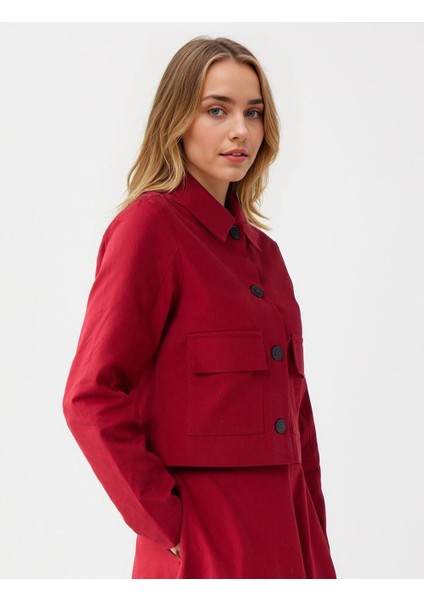 Bordo Düz Kesim Gömlek Yaka Uzun Kollu Gabardin Ceket fırsatları