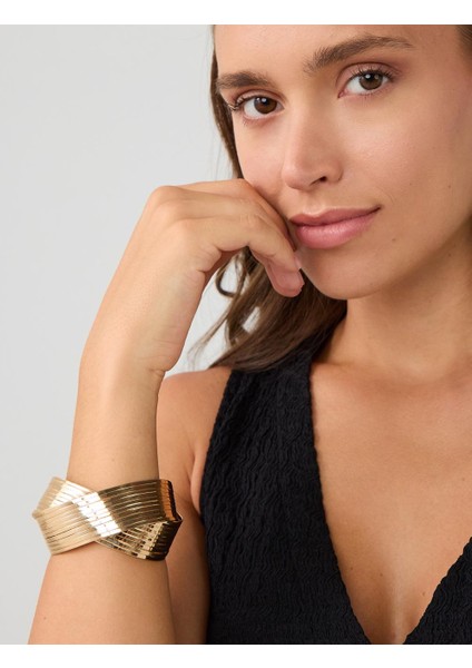 Altın Rengi Parlak Ikili Kelepçe Bileklik