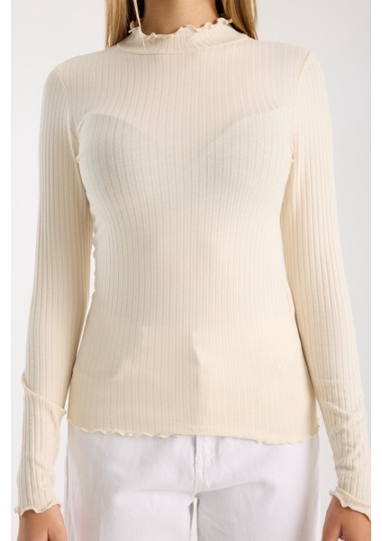 Kadın Uzun Kollu Yarım Boğazlı Fitilli Bluz – Esnek ve Konforlu 3005 fırsatları