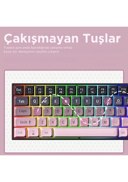 AK680 Pembe | Brown Switch 65% Kablolu Hotswap Mekanik Oyun Klavyesi,68 Tuşlu Taşınabilir Anti-Ghosting Klavye,gökkuşağı Arkadan Aydınlatmalı Programlanabilir,ergonomik modelleri