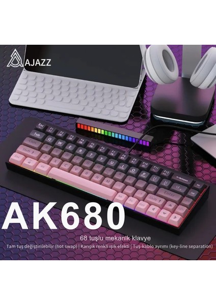 AK680 Pembe | Brown Switch 65% Kablolu Hotswap Mekanik Oyun Klavyesi,68 Tuşlu Taşınabilir Anti-Ghosting Klavye,gökkuşağı Arkadan Aydınlatmalı Programlanabilir,ergonomik fırsatları
