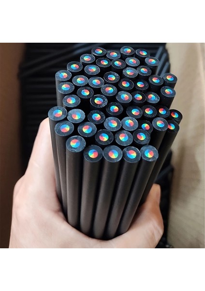 12 Adet/karışık 7 Renk 1'de Gökkuşağı Ahşap Kalemler, Siyah Ahşap Renkli Konsantrik Boya Kalemleri Sanat Okulu Malzemeleri Sınıf, Boyama (Yurt Dışından) modelleri