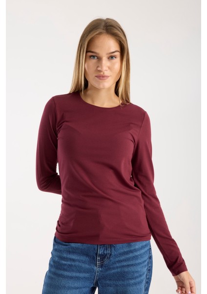 Kadın Uzun Kollu Yuvarlak Yaka Modal Karışımlı Esnek Bluz – Rahat Şık Günlük 3006