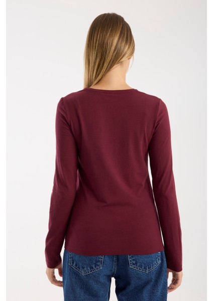 Kadın Uzun Kollu Yuvarlak Yaka Modal Karışımlı Esnek Bluz – Rahat Şık Günlük 3006 modelleri
