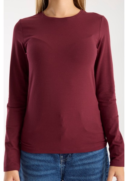 Kadın Uzun Kollu Yuvarlak Yaka Modal Karışımlı Esnek Bluz – Rahat Şık Günlük 3006 fırsatları