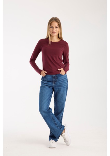 Kadın Uzun Kollu Yuvarlak Yaka Modal Karışımlı Esnek Bluz – Rahat Şık Günlük 3006 indirimleri