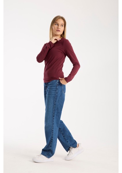 Kadın Uzun Kollu Yuvarlak Yaka Modal Karışımlı Esnek Bluz – Rahat Şık Günlük 3006