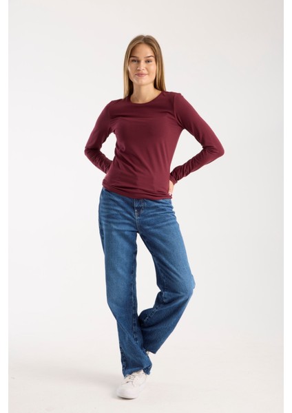 Kadın Uzun Kollu Yuvarlak Yaka Modal Karışımlı Esnek Bluz – Rahat Şık Günlük 3006