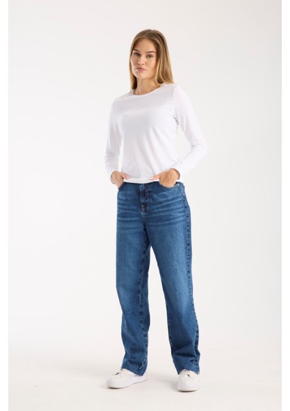 Kadın Uzun Kollu Yuvarlak Yaka Modal Karışımlı Esnek Bluz – Rahat Şık Günlük 3006