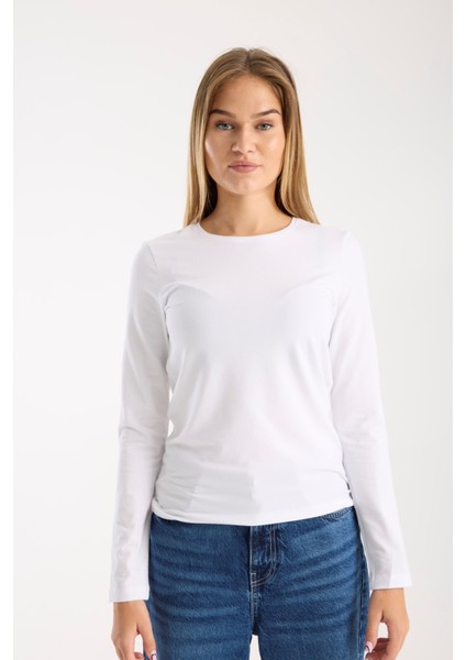 Kadın Uzun Kollu Yuvarlak Yaka Modal Karışımlı Esnek Bluz – Rahat Şık Günlük 3006