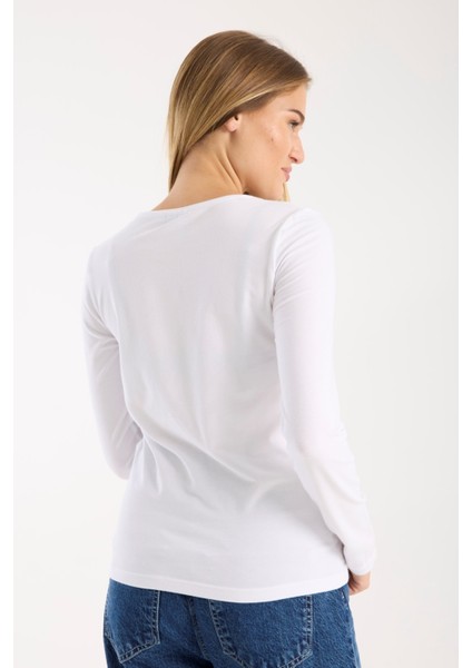Kadın Uzun Kollu Yuvarlak Yaka Modal Karışımlı Esnek Bluz – Rahat Şık Günlük 3006