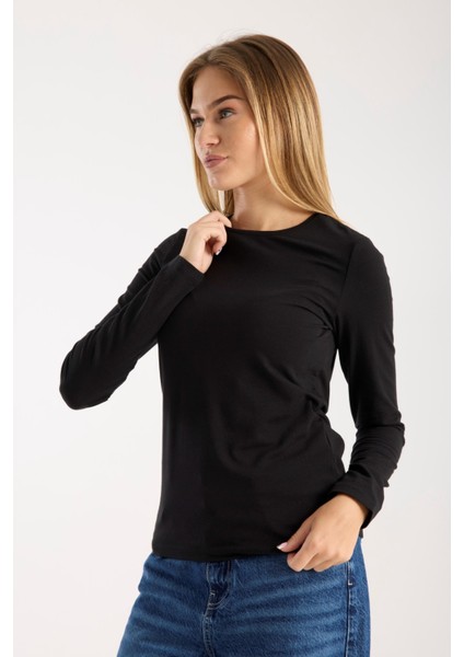 Kadın Uzun Kollu Yuvarlak Yaka Modal Karışımlı Esnek Bluz – Rahat Şık Günlük 3006 fiyatları