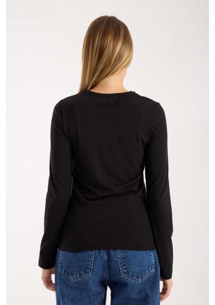 Kadın Uzun Kollu Yuvarlak Yaka Modal Karışımlı Esnek Bluz – Rahat Şık Günlük 3006 modelleri