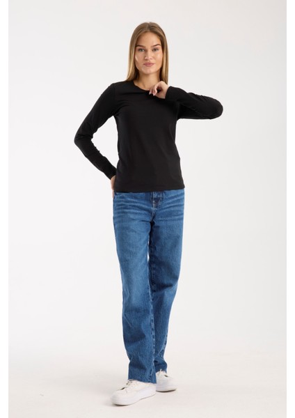 Kadın Uzun Kollu Yuvarlak Yaka Modal Karışımlı Esnek Bluz – Rahat Şık Günlük 3006