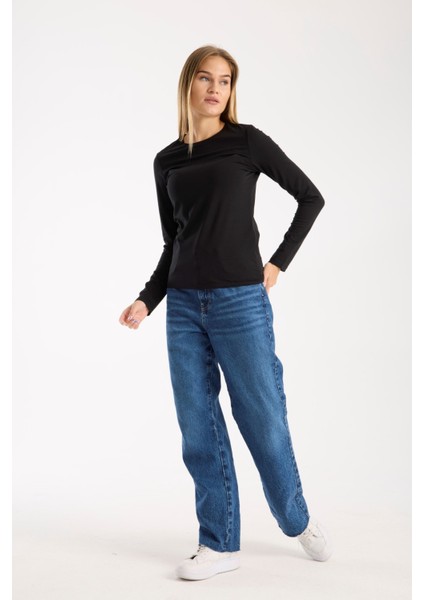 Kadın Uzun Kollu Yuvarlak Yaka Modal Karışımlı Esnek Bluz – Rahat Şık Günlük 3006