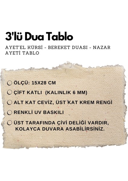 3'lü Dua Tablo Ayet'el Kürsi - Bereket Duası - Nazar Ayeti fiyatları