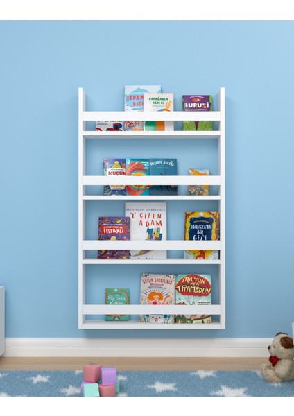 Montessori Çocuk Odası Eğitici 4 Raflı Kitaplık