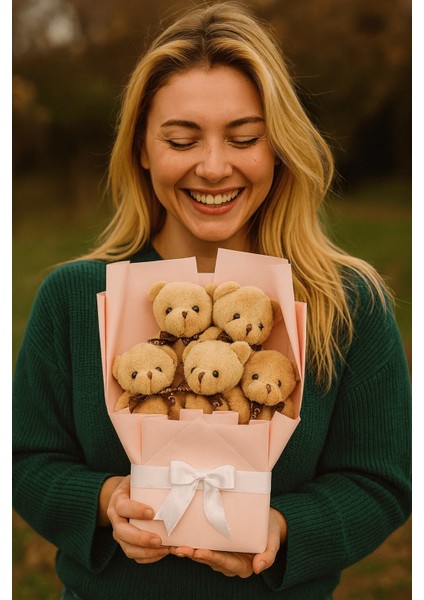 Peluş Ayıcık Buketi A.kahve – 5’li Sevimli Teddy Bear Aranjmanı | Hediyelik ve Dekoratif