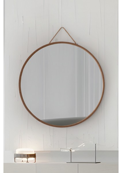 Mirora Yuvarlak Dekoratif Duvar Aynası | Boyalı Ahşap Çerçeveli | 60CM | Meşe fiyatları