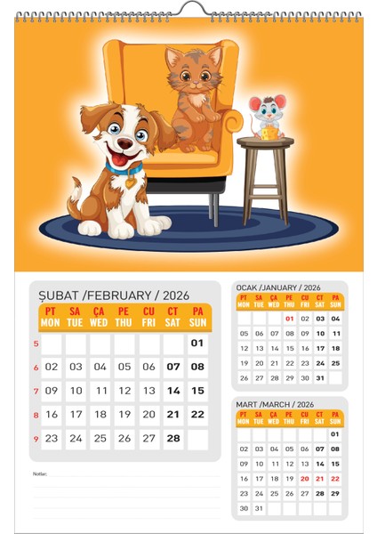 2026 Çocuk Duvar Takvimi-1 SAYFADA 3 AY fiyatları