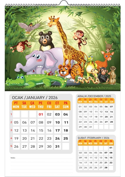 2026 Çocuk Duvar Takvimi-1 SAYFADA 3 AY