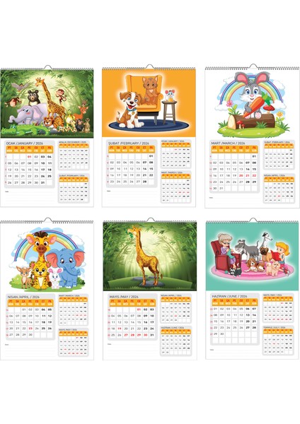 2026 Çocuk Duvar Takvimi-1 SAYFADA 3 AY modelleri