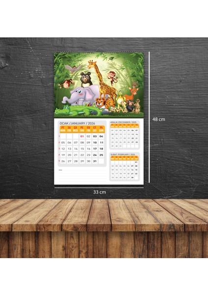 2026 Çocuk Duvar Takvimi-1 SAYFADA 3 AY indirimleri