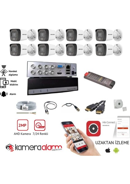 8 Kameralı Gece Gündüz Renkli AHD Güvenlik Kamerası Seti -1tb Essd