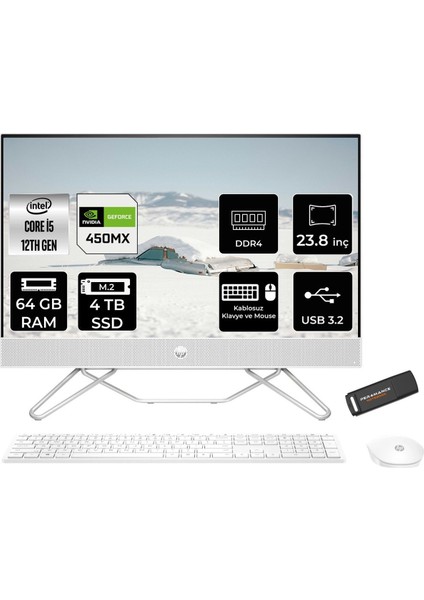 24-CB1010NT Intel Core I5 1235U 64GB 4tb SSD MX450/2GB 23.8'' Fhd Fdos All In One Bilgisayar 7A3D0EA 7A3D0EAPN350