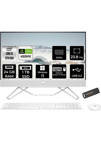 24-CB1010NT Intel Core I5 1235U 24GB 1tb SSD MX450/2GB 23.8'' Fhd W11H All In One Bilgisayar 7A3D0EA 7A3D0EAPN373