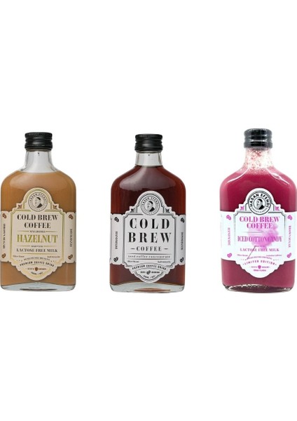 Soğuk Kahve Cold Brew - 3'ü 1 Arada Tadım Seti - Hazelnut (Fındıklı)/Sade/Pamuk Şeker Aromalı