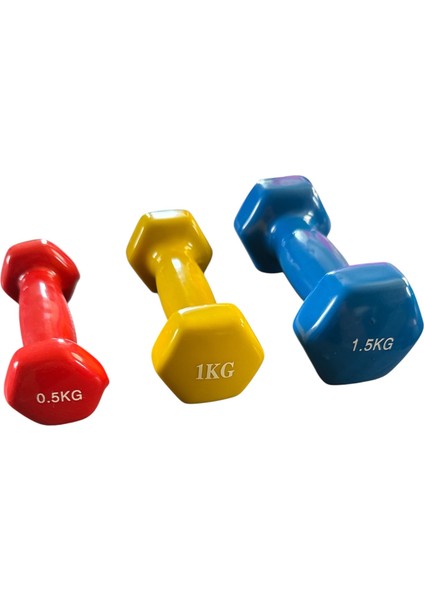 6 kg Vinly Kaplı Dipping Dumbbell Set Kadınlar Için Çantalı Dambıl Set 0,5 Kg, 1 Kg, 1,5 kg