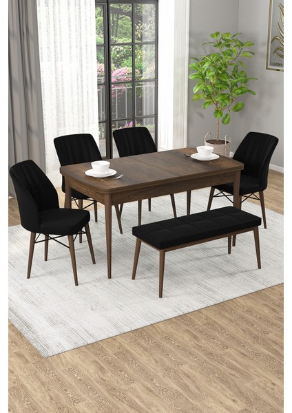 Arel Barok 80X132 Açılabilir Mdf Masa Yemek Odası Takımı, Mutfak Takımı 4 Adet Sandalye, 1 Bench