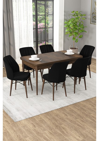 Arel Barok 80X132 Açılabilir Mdf Masa Yemek Odası Takımı, Mutfak Takımı 6 Adet Sandalye