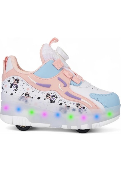Pudra Işıklı Patenli Ortopedik Kız Çocuk Spor Ayakkabı Nils